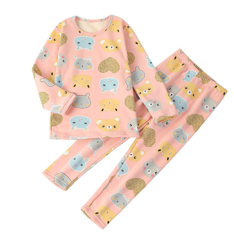 Kids Warm Velvet Cotton Underwear Set Cartoon animals (fleece-lined) 