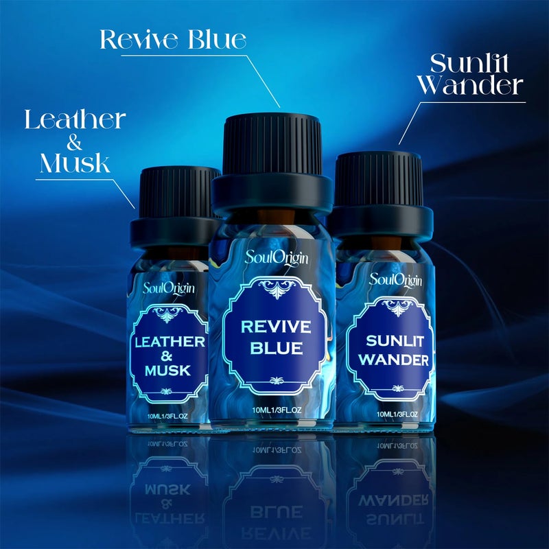 Soulorigin Cologne Fragrance Oils Set, Essential Oil for Diffuser, Men Scent Diffuser Oil, Use for Soap Candle Making, Cologne, Leather&Musk, Revive Blue, Sunlit Wander, Gentleman's Blend, Night Code - Image 2