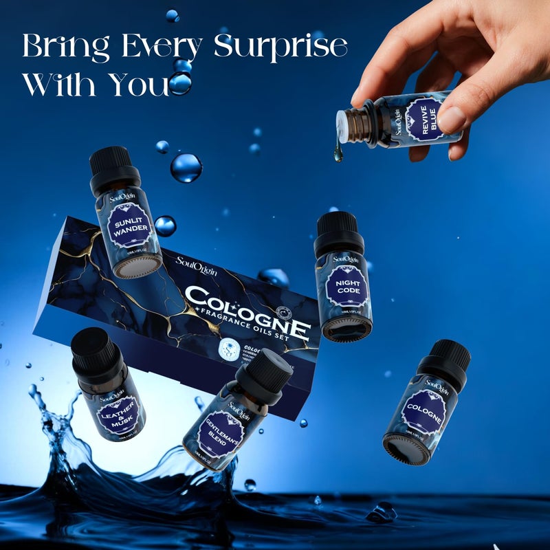 Soulorigin Cologne Fragrance Oils Set, Essential Oil for Diffuser, Men Scent Diffuser Oil, Use for Soap Candle Making, Cologne, Leather&Musk, Revive Blue, Sunlit Wander, Gentleman's Blend, Night Code - Image 5