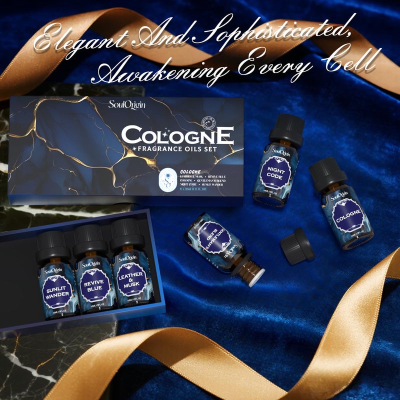 Soulorigin Cologne Fragrance Oils Set, Essential Oil for Diffuser, Men Scent Diffuser Oil, Use for Soap Candle Making, Cologne, Leather&Musk, Revive Blue, Sunlit Wander, Gentleman's Blend, Night Code - Image 4