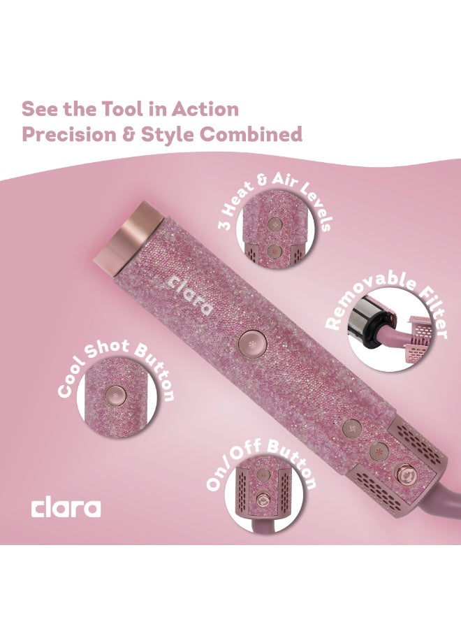 CLARA Multi Styler for All Hair Types 6-in-1 Styling Tool with Auto-Wrap Curlers, Blow Dryer, Round & Oval Brush ? 1500W Ionic Hair Styler for Frizz-Free Waves & Salon Blowouts Diamond Candy - Image 4