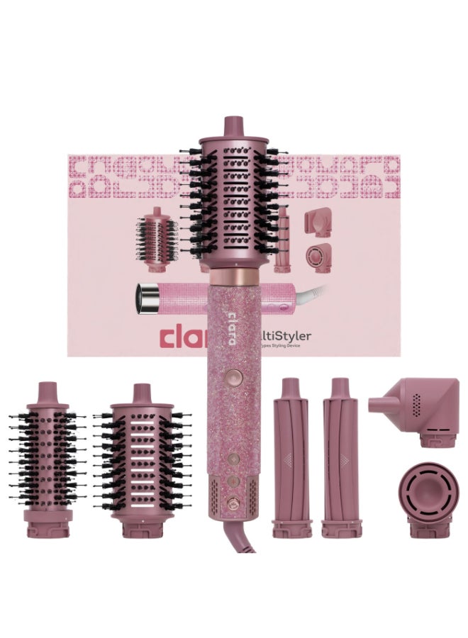 CLARA Multi Styler for All Hair Types 6-in-1 Styling Tool with Auto-Wrap Curlers, Blow Dryer, Round & Oval Brush ? 1500W Ionic Hair Styler for Frizz-Free Waves & Salon Blowouts Diamond Candy - Image 1