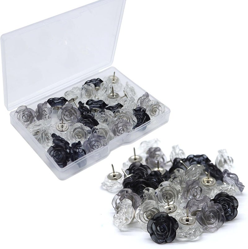 Ink Flower Push Pins 30 Pcs Cute Decorative Push Pins for Cork Board Ink Color Rose Thumb Tacks for Wall Bulletin Board Travel Map or Photo Floret Tacks Home Office Supplies Accessories