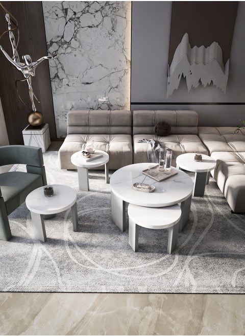 5-Piece Service Round Table Set Grey with White Top