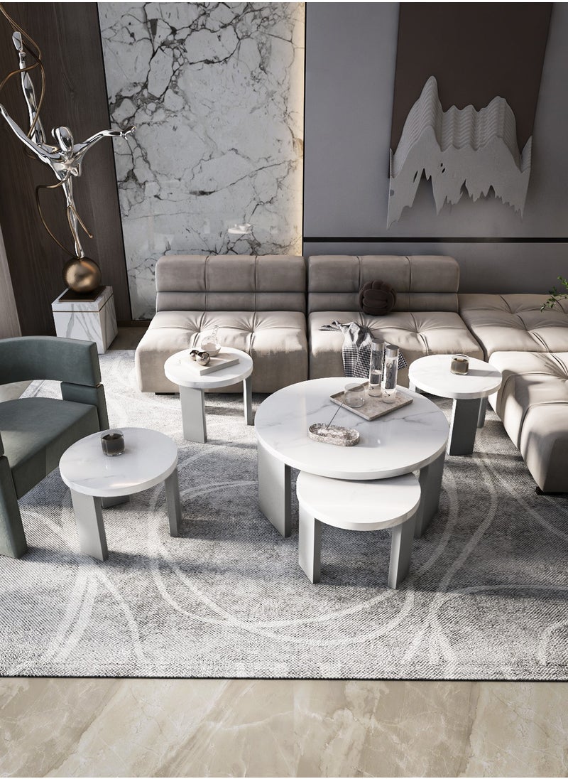 Coffee World - 5-Piece Service Round Table Set Grey with White Top - Image 1