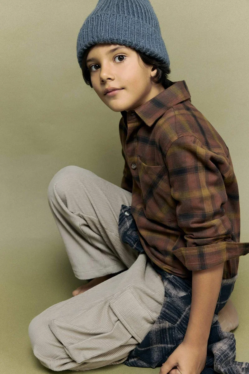 DeFacto Boy Oversize Polo Neck Plaid Flannel Shirt