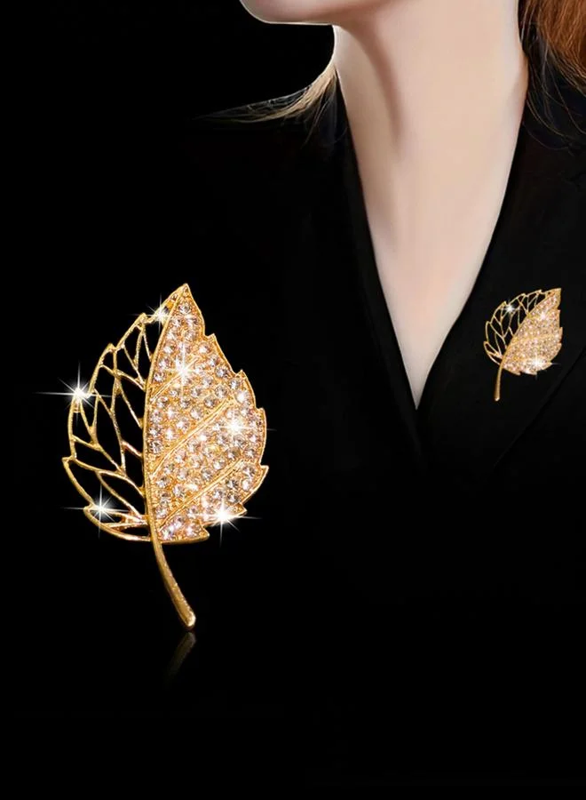 Take Two Leaf Shaped Rhinestone Embellished Brooch