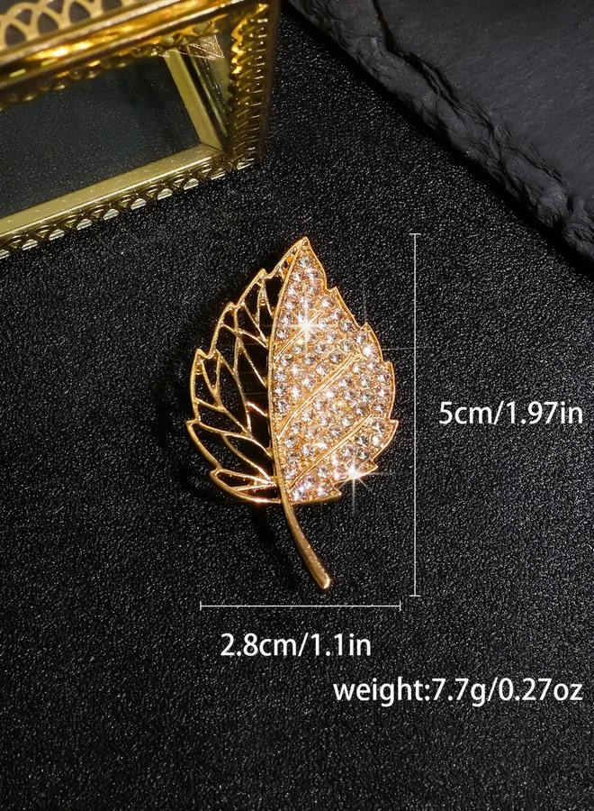 Take Two Leaf Shaped Rhinestone Embellished Brooch