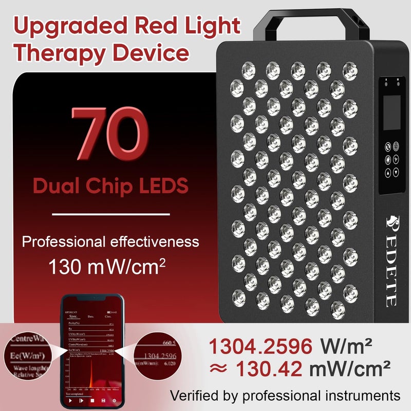 pedete Red Light Therapy for Face and Body, 630nm 660nm 810nm and 850nm Near Infrared Light Therapy Panel, 70 Dual Chip LEDs, High Power LED Light Therapy Device for Skin Care, Sleep, Pain Relief. M70 - Image 4