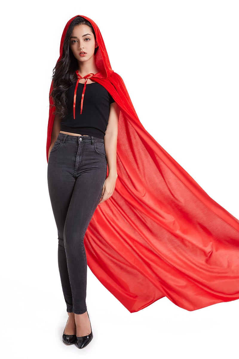 Crizcape Unisex Halloween Costume Cape Hooded Velvet Cloak for Men and Womens Red - Image 2