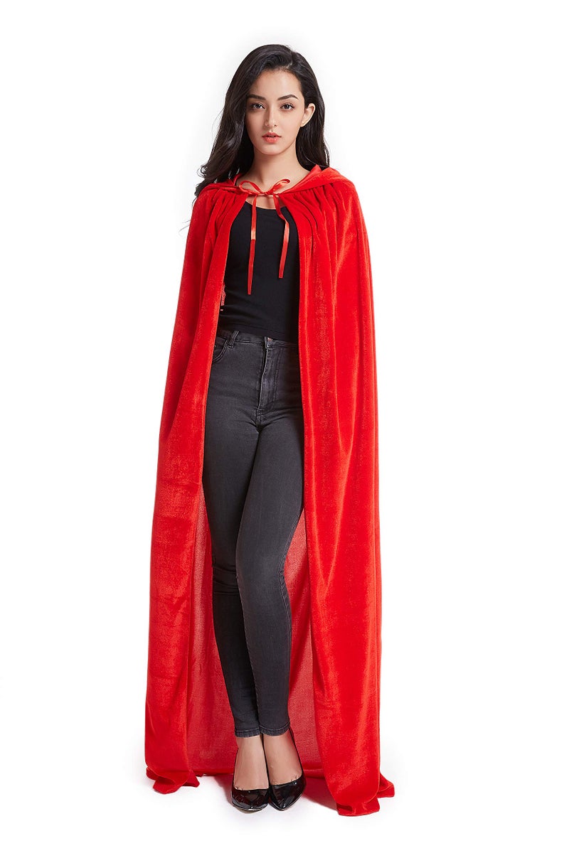 Crizcape Unisex Halloween Costume Cape Hooded Velvet Cloak for Men and Womens Red - Image 3