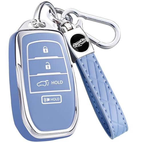 AAWQVRG Key Fob Cover for Toyota - Premium Soft TPU Shell Full Protection Case with Keychain, Fits Grand Highlander Corolla Camry Tundra Prius Sequoia Venza Tacoma 4Runner Rav4 Land Cruiser, Blue 4-Button - Image 1