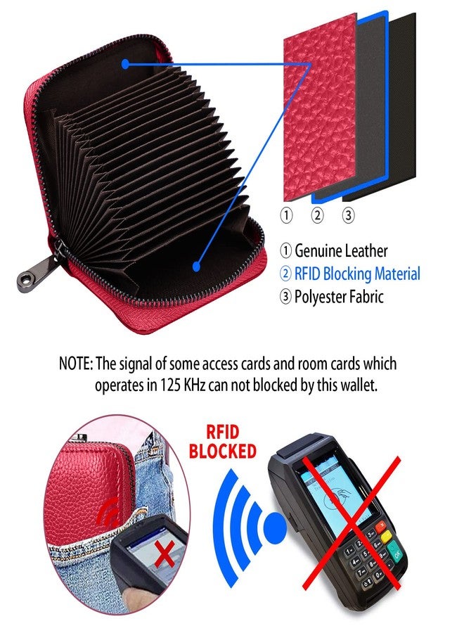 Linno RFID 20 Slots Credit Card Holder Genuine Leather Small Wallet for Women or Men with Zipper - Image 3