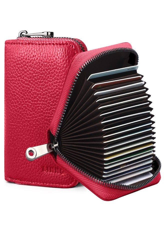 Linno RFID 20 Slots Credit Card Holder Genuine Leather Small Wallet for Women or Men with Zipper - Image 1