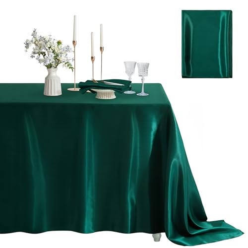 Counfeisly 1 Pack Satin Table Cover Silkly Soft Table Cloth, Satin Dining Table Cloths for Wedding Banquet Table Decoration, Dining Room, Indoor and Outdoor Use, 60 x 102 Inches, Blackish Green - Image 1