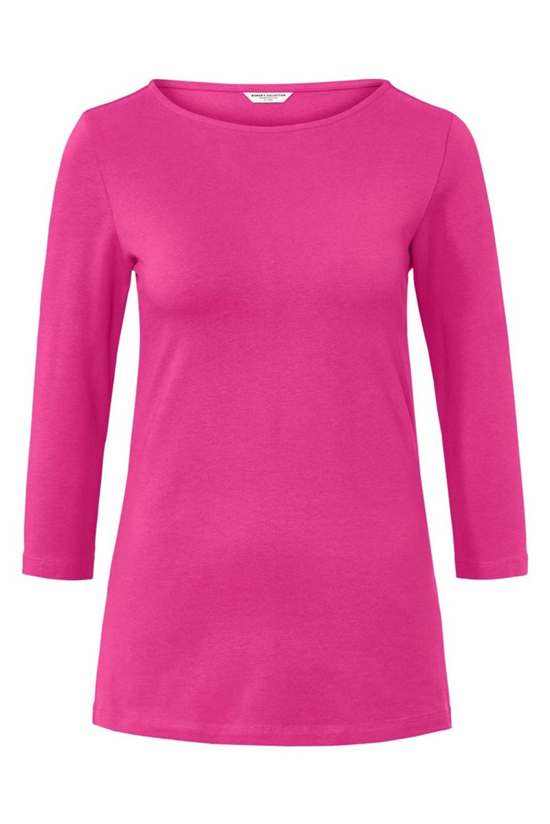 Tchibo Women Boat Neck Three Quarter Sleeve Plain T-Shirt, Pink - Image 3