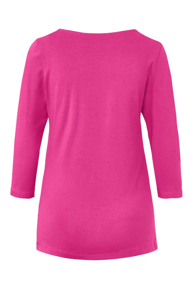 Tchibo Women Boat Neck Three Quarter Sleeve Plain T-Shirt, Pink - Image 4