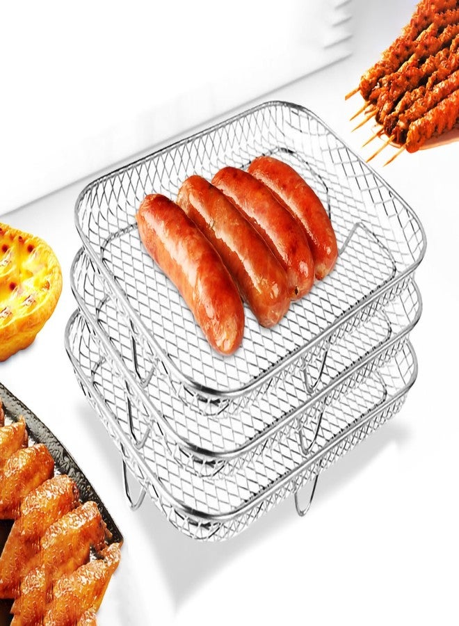 Supvox® Set of 3 Stainless Steel Grill Rack for Air Fryer 19.2x13.8x9.5cm, Grill Grates Raised Cooking Grids for Baking, Roasting & More, Easy to Clean