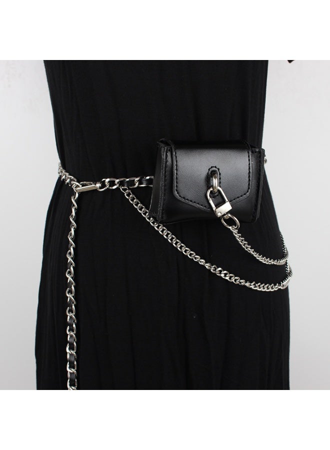 xozgdovg 2022 New Fashionable Womens Chest Bag Summer Chain Decorated Waist Bag Single Shoulder Slant Cross Lipstick Earphone Bag Black Black