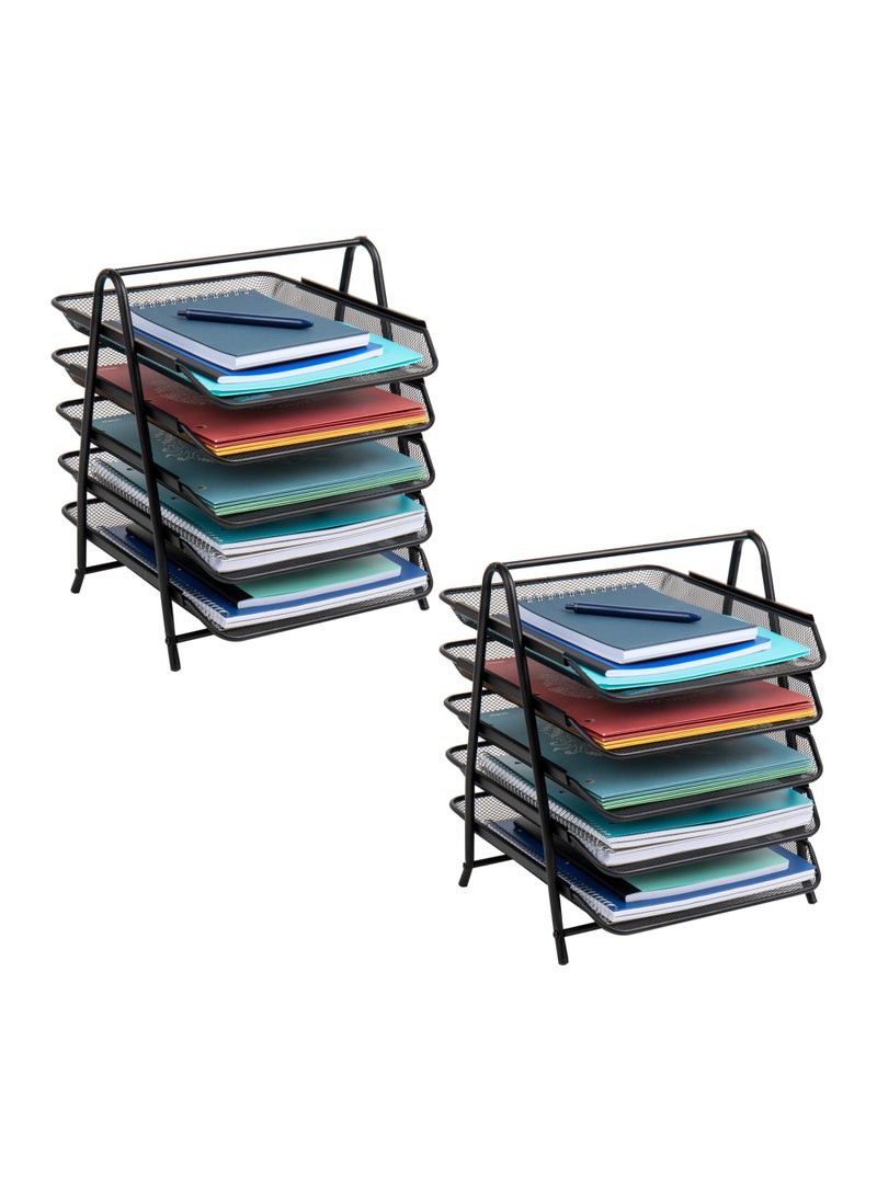 Mind Reader Mind Reader 5Tier Paper Tray Desktop Organizer File Storage Office Metal Mesh 1175 L x 14 W x 15 H Set of 2 Black 