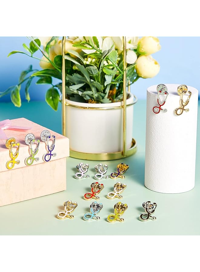 erorex Stethoscope Brooch Pins Doctor Nurse Stethoscope Enamel Lapel Pin Which Suitable For Medical Students Clothing Bags Women Men Children As A Gift 10Pcs - Image 2