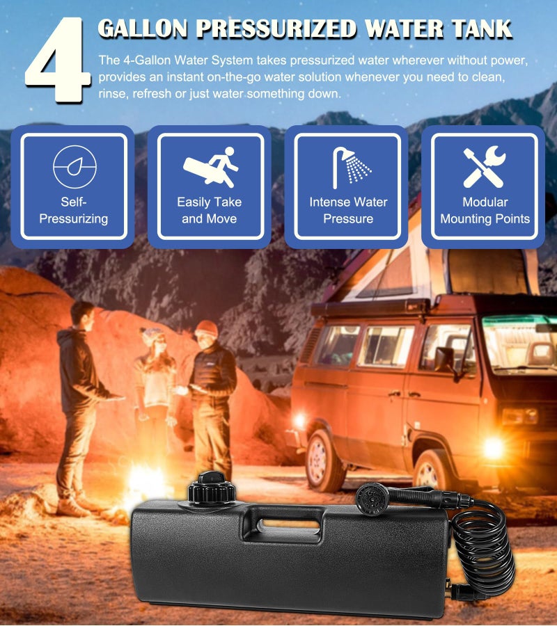 Bonbo 4.0 Gallon Self-Pressurized Water Tank Used for Camping Showers, Bumper Mount or Bed Mount Vehicle Water Storage for Trucks & Off Road Vehicles - Image 2