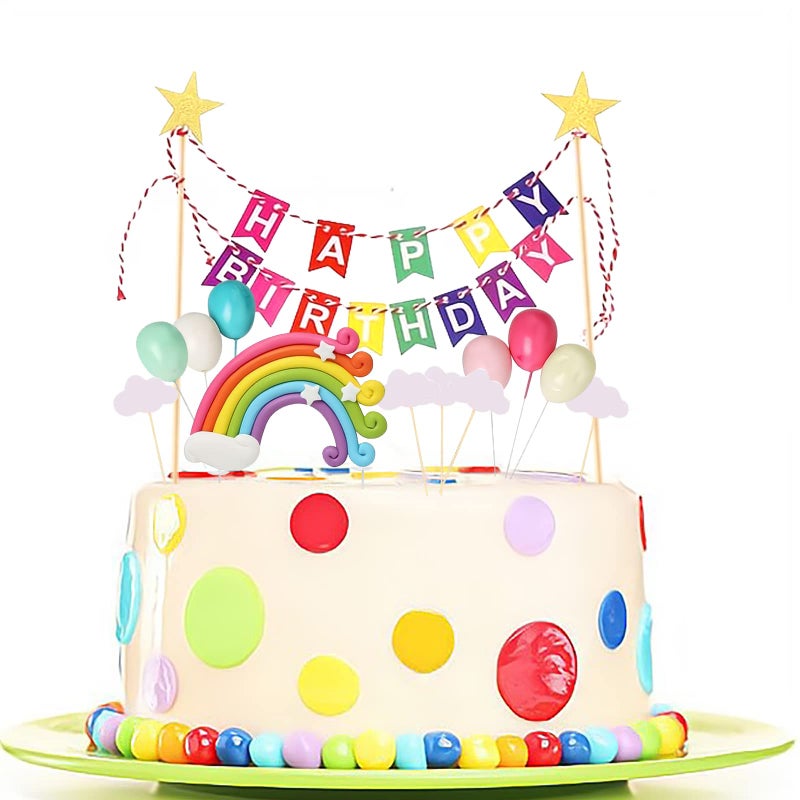 BIEUFBJI Rainbow Cake Topper  15-Piece Cake Decoration Set  Lnclude Colorful Rainbow Clouds Balloon Stars  For Boy Girl Kid Birthday Baby Shower Party Baking Decoration Supplies - Image 1