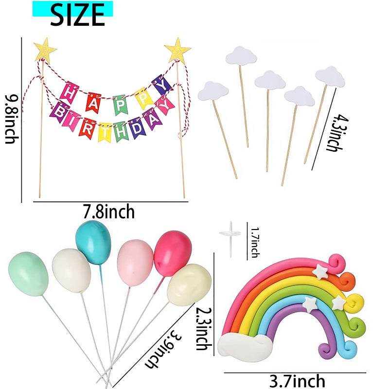BIEUFBJI Rainbow Cake Topper  15-Piece Cake Decoration Set  Lnclude Colorful Rainbow Clouds Balloon Stars  For Boy Girl Kid Birthday Baby Shower Party Baking Decoration Supplies - Image 2