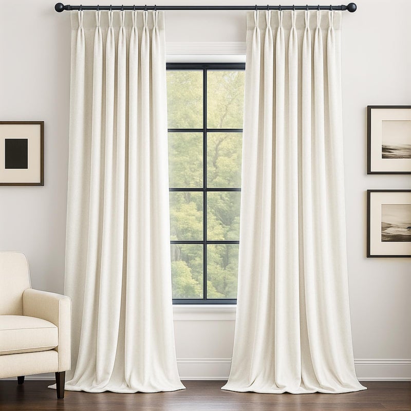 Drapenova Cream Velvet Pinch Pleated Curtains 84 Inches Long for Living Room Bedroom Modern Elegant Soft Velvet Drapes with Hooks White Room Darkening Thermal WindowTreatments W40 x L84, 2 Panels Set - Image 1