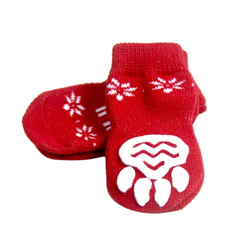 XL Red Winter Dog Socks Set Of 8 Pcs Warm Non Slip Paw Protectors For Medium Small Puppies - Image 2