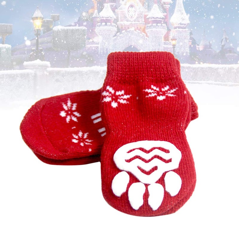 XL Red Winter Dog Socks Set Of 8 Pcs Warm Non Slip Paw Protectors For Medium Small Puppies - Image 4