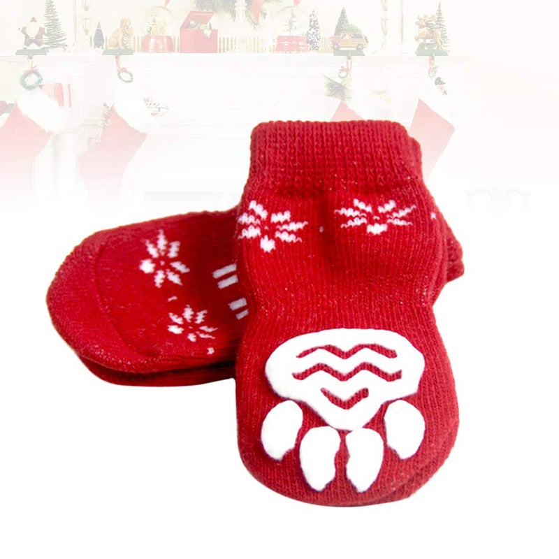 XL Red Winter Dog Socks Set Of 8 Pcs Warm Non Slip Paw Protectors For Medium Small Puppies - Image 3