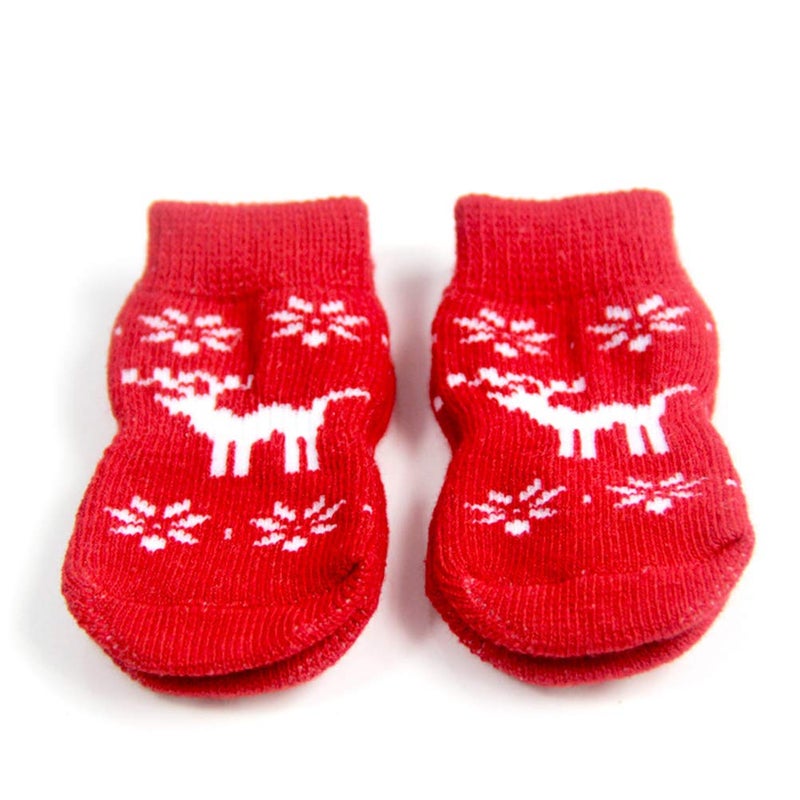 XL Red Winter Dog Socks Set Of 8 Pcs Warm Non Slip Paw Protectors For Medium Small Puppies - Image 5