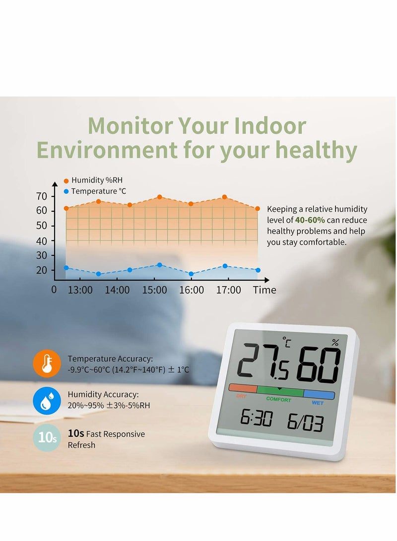 Smart Digital Indoor Thermometer & Hygrometer with 3.3" LCD Display, Time/Date Function, Magnetic & Desktop Stand - Precision Home Climate Control Monitor - Image 4