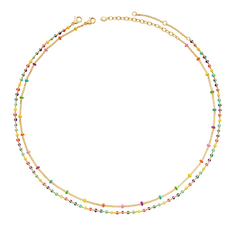 MTMY Beaded Necklaces for Women 14K Gold Plated Dainty Colorful Green/Rose Beaded Pearl Choker Necklace Delicate Boho Choker Necklace Jewelry Gift (Layer-colorful beads) - Image 1