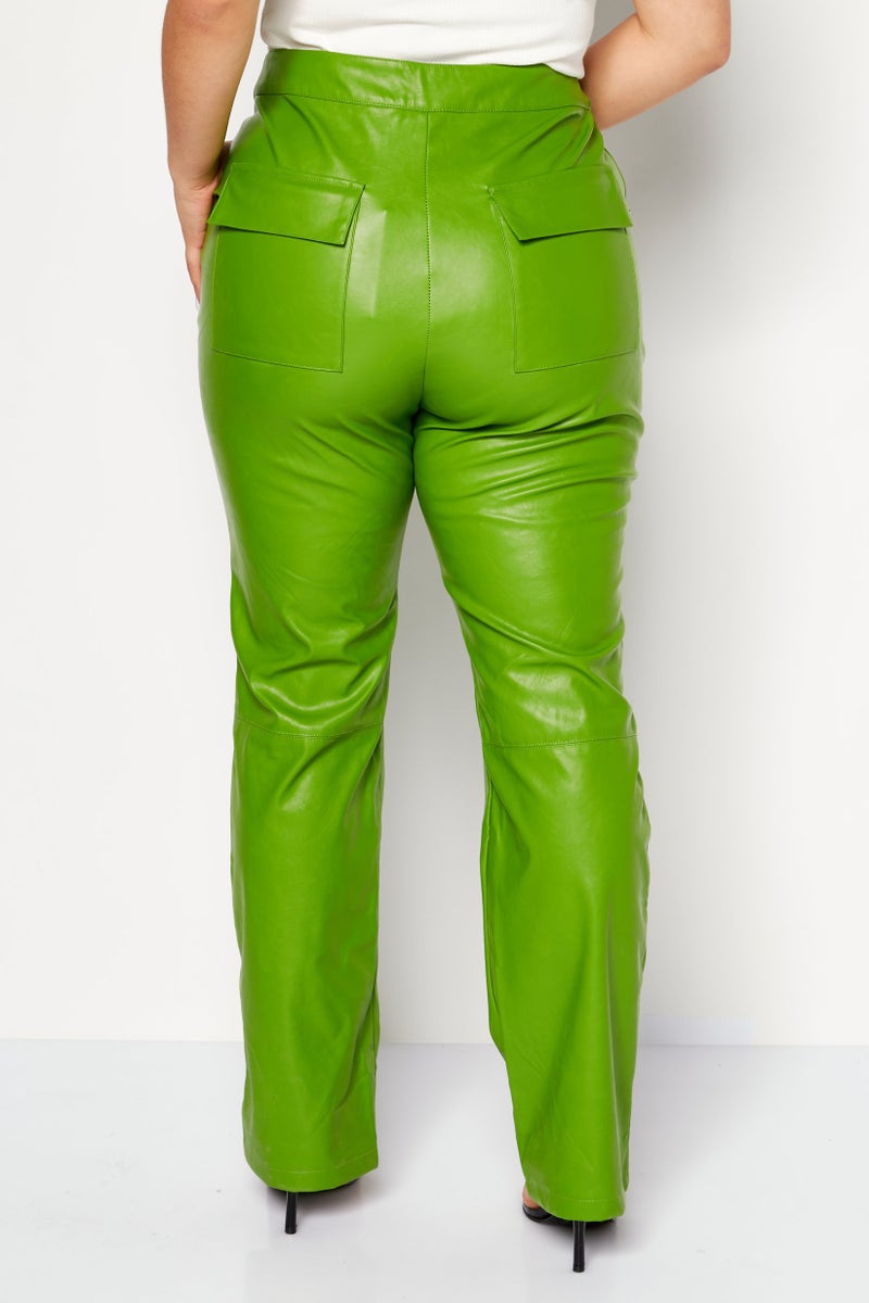4th & Reckless Women Regular Fit Solid Leather Straight Leg Pants, Green - Image 4