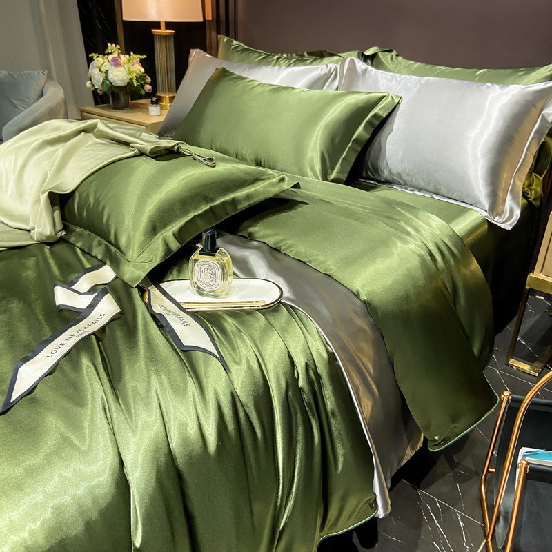 Light Luxury Bed Washed Silk Four-Piece Ice Silk Bed Sheet Quilt Cover Tencel Satin Silky Bedding - Image 1