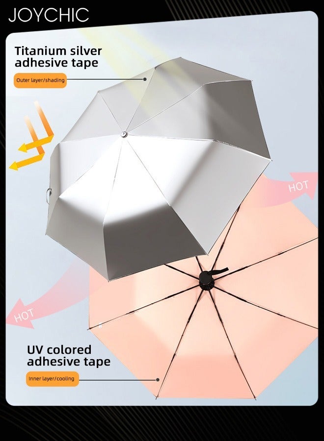 Joychic مظلة سفر مزدوجة الطلاء من التيتانيوم الفضي مضادة للأشعة فوق البنفسجية، فضية/برتقالية - Image 2