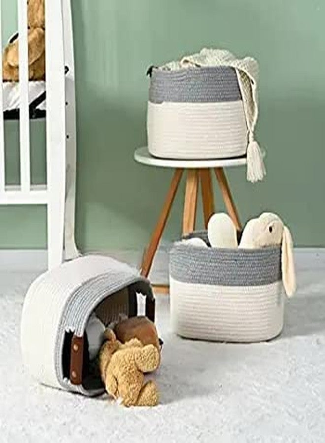 Gleckn Boho Mini Rope Paper Storage Jute Woven Laundry Basket Hamper Baby Nursery Tray Bucket Organizer Gifts For Kids Toys,Fruits,Living Room,Bathroom,Kitchen,Office ( Set Of 1 ,Grey) - Image 2