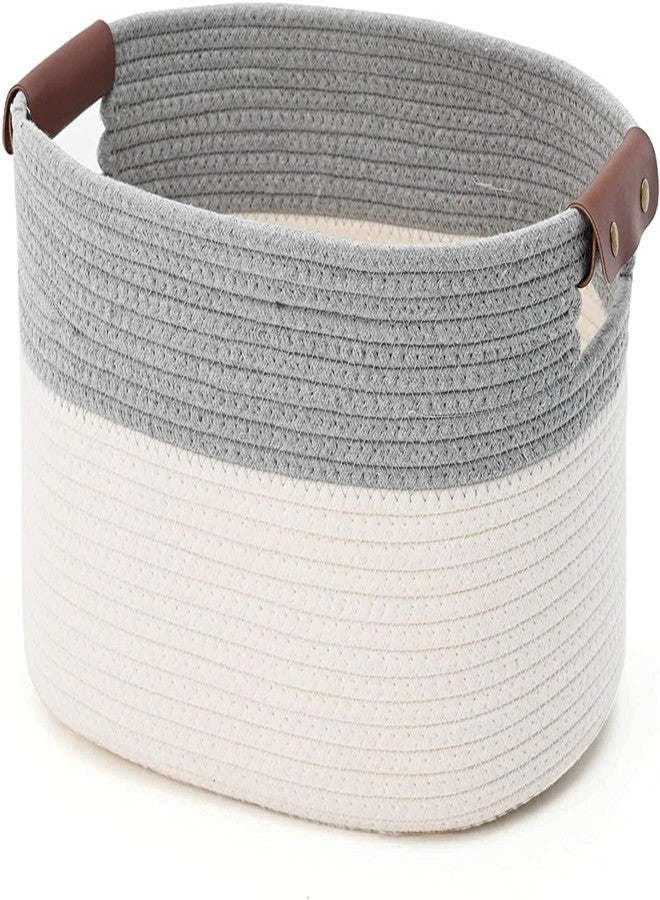 Gleckn Boho Mini Rope Paper Storage Jute Woven Laundry Basket Hamper Baby Nursery Tray Bucket Organizer Gifts For Kids Toys,Fruits,Living Room,Bathroom,Kitchen,Office ( Set Of 1 ,Grey) - Image 1