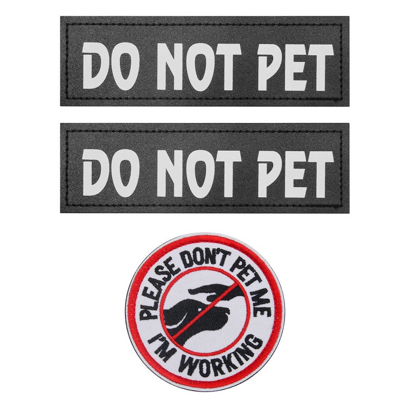 Do Not Pet PatchesCoolrunner 2 Pcs Reflective Dog Patches and 1pcs Embroidered Dont Pet Me Dog Patches with Hook Dog Patches for Large Dog Vest Harness63 X 2 in