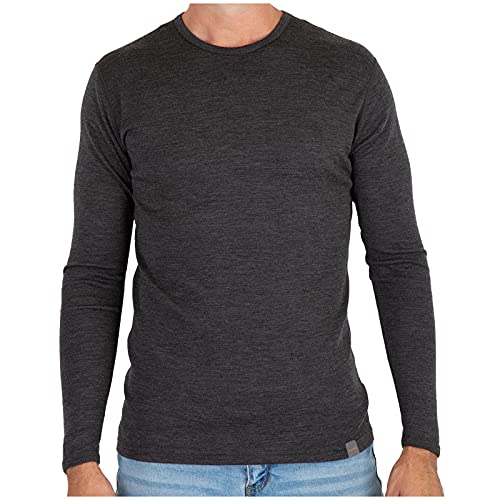 MERIWOOL Mens Base Layer - 100% Merino Wool Midweight Long Sleeve Thermal Shirt Charcoal Gray - Image 1