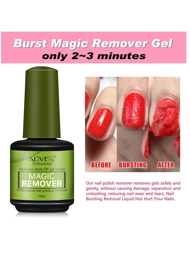 ALIVER - Magic Remover Gel Nail Polish Remover Nail Art Beauty, Professional Easily & Quickly Removes Soak-Off Gel Nail Polish in 3-5 Minutes 15ml - Image 1