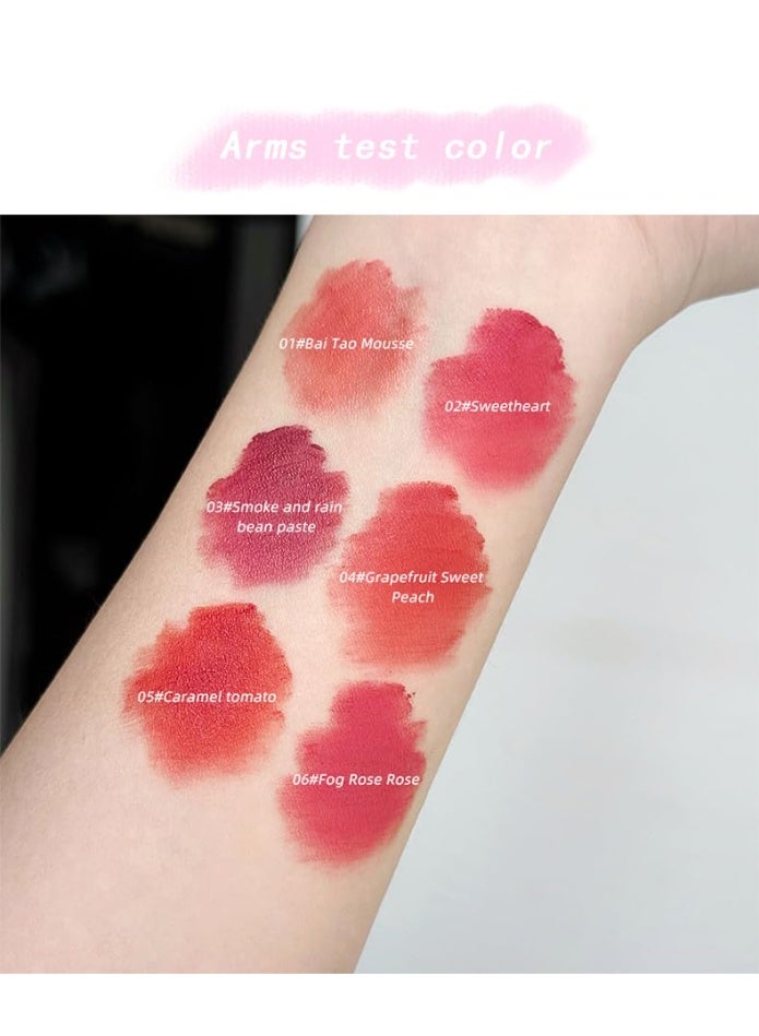 Gege Bear Velvet Matte Lip Glaze | For Soft, Cloud-Like Finish | Lightweight Liquid Lipstick | Smudge Proof Non Transfer Mini Mousse | Moisturizing & Long-Lasting Waterproof | Nude Pink Red Brown peach Wine Beauty Natural Color | Non-Sticky Lips Glaze for Women (01# Bai Tao Mousse, 2.5g) - Image 2