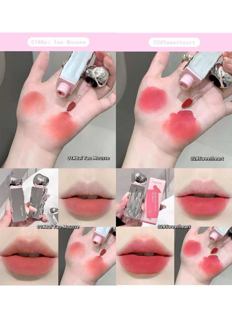 Gege Bear Velvet Matte Lip Glaze | For Soft, Cloud-Like Finish | Lightweight Liquid Lipstick | Smudge Proof Non Transfer Mini Mousse | Moisturizing & Long-Lasting Waterproof | Nude Pink Red Brown peach Wine Beauty Natural Color | Non-Sticky Lips Glaze for Women (01# Bai Tao Mousse, 2.5g) - Image 4