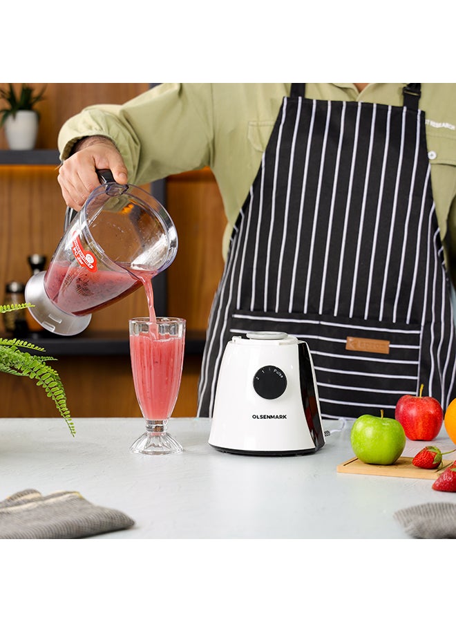 Olsenmark 3 In 1 Multi Functional Blender With Stainless Steel Blades, 2 Speed With Pulse function, Powerful Motor,1.8 L Unbreakable Jar+2 Small Jars For Mincer Grinder Attachment 1.8 L 650 W OMSB2203 White - Image 3