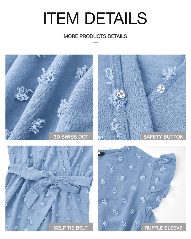 BTFBM Women V Neck Summer Dress 2025 Cap Sleeve Swiss Dot Boho Flowy Ruffle Slit Beach Party Long Maxi Cocktail Dresses(Sky Blue, Medium) - Image 5