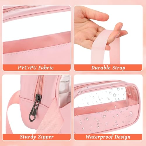 KUNFAIT Makeup Pouch Set of 2 for Women | Transparent Waterproof Cosmetic Organizer | Travel Toiletry Bag for Purse & Handbag | Compact & Durable (Pink + Pink) - Image 3
