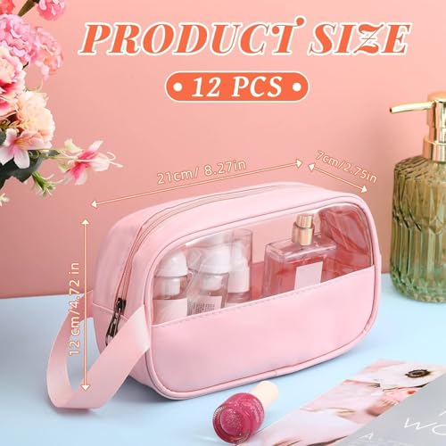 KUNFAIT Makeup Pouch Set of 2 for Women | Transparent Waterproof Cosmetic Organizer | Travel Toiletry Bag for Purse & Handbag | Compact & Durable (Pink + Pink) - Image 4