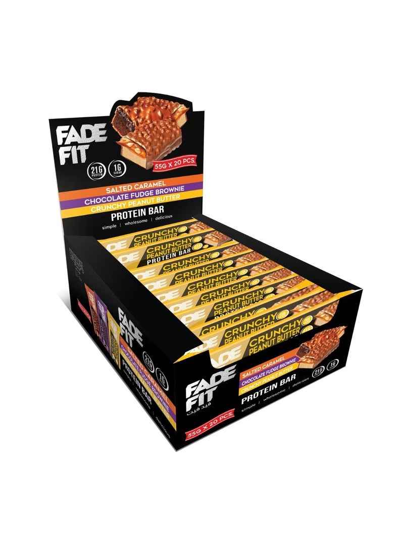 FADE FIT Crunchy Peanut Butter Protein Bars, 55g, Box of 20 - Image 1